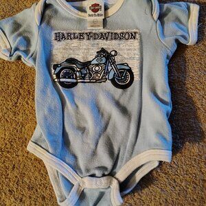 Boys Size 0/6 Months Harley-Davidson Blue Short Sleeve Top 100% Cotton Snaps
